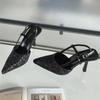 2025 Luxury Bling Design Mules Sandals Women Sexy Pointed Toe Thin High Heels Summer Back Strap Banquet Dress Shoes Women Pums