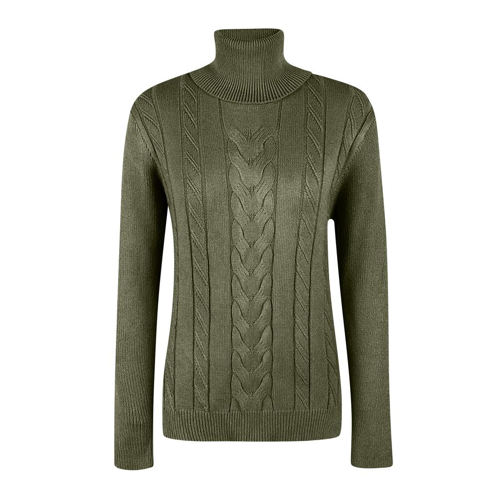 Women's Fashionable Solid Color High Neck Long Sleeved Sweater Pullover Sweater Top