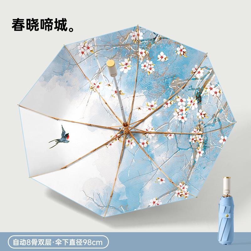2025 popular three-fold 8-bone color glue digital weather and rain dual-purpose retro literary parasol plus