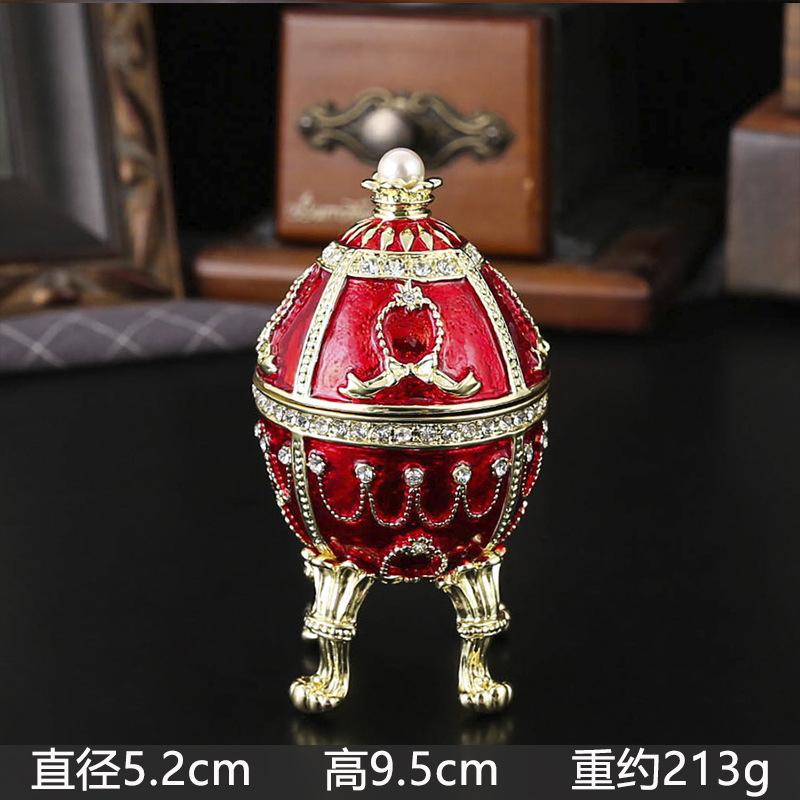 

Faberge Style Enamel Egg Jewelry Box,Crystal & Pearl Inlaid Jewelry Box with Stand, Vintage Decorative Ornament червоний