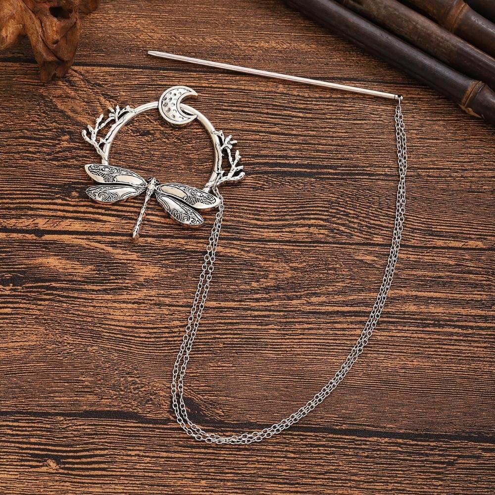 Quasten Design Libellen Haarnadel mit Kette Haarspangen Neumond Haarspange Kopfschmuck
