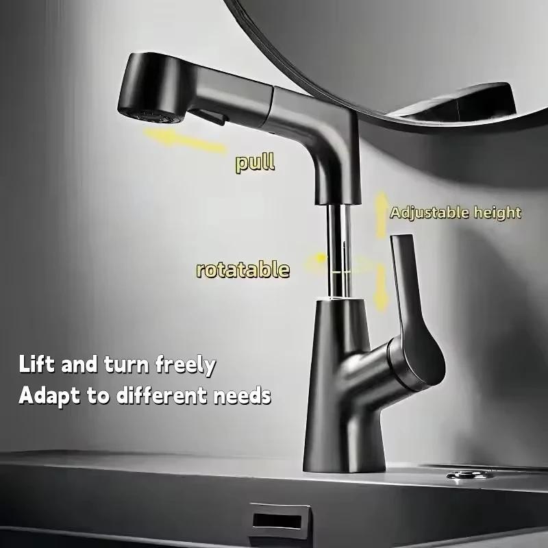Robinet de cuisine à relevage extractible, robinet de lavabo de salle de bains rotatif à 360 °, robinet d'évier de cuisine en acier inoxydable avec pulvérisateur extractible