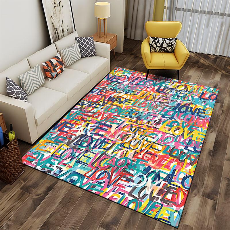 Colorful Graffiti Love Pattern suitable as a non-slip mat for the living room or bedroom sofa