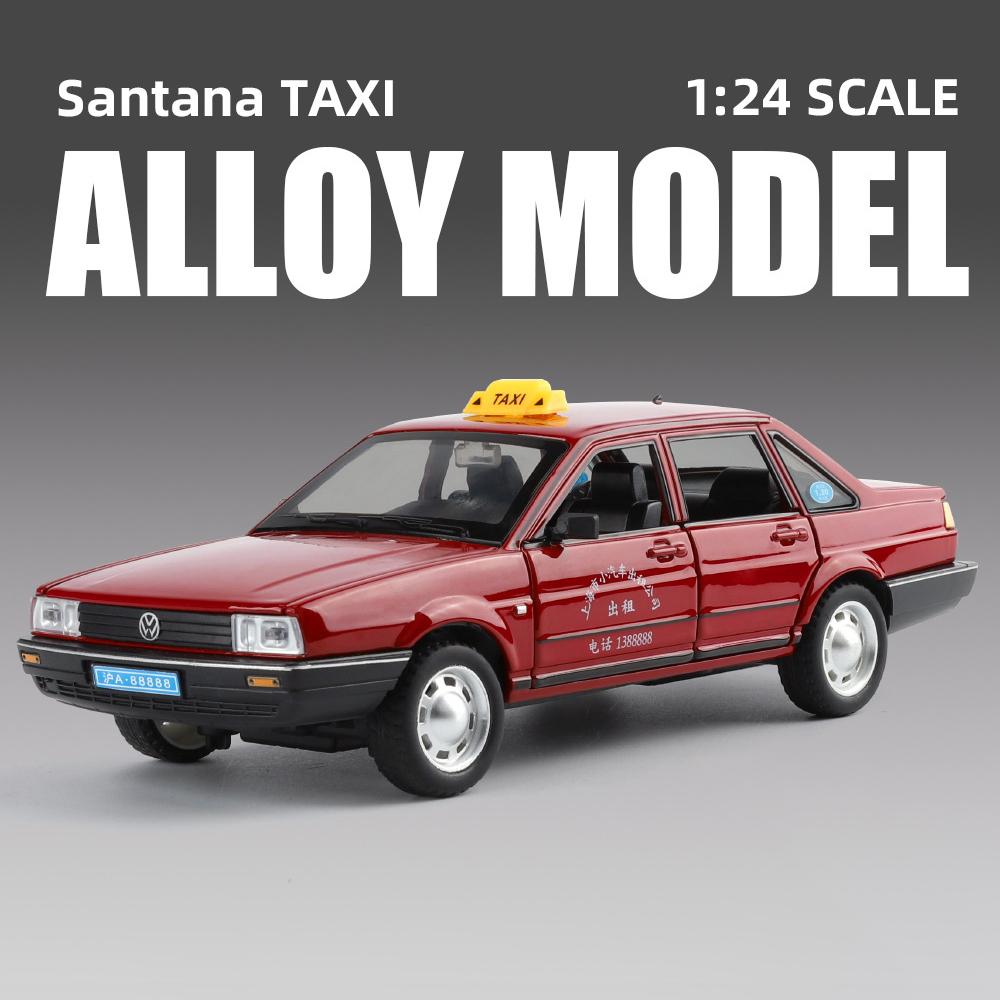 

1/24 Santana Alloy Taxi Model Car Diecasts Металеві міські таксі Транспортні засоби Модель автомобіля Моделювання Звук Світло Колекція Дитяча іграшка Подарунок червоний