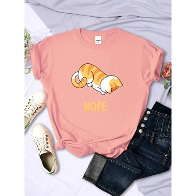 Die kleine orange Katze neigt den Kopf Weigert sich Bedruckte T-Shirts Damen Lustige Cartoons Kurze Ärmel Weiche Sommer-T-Shirts Damen