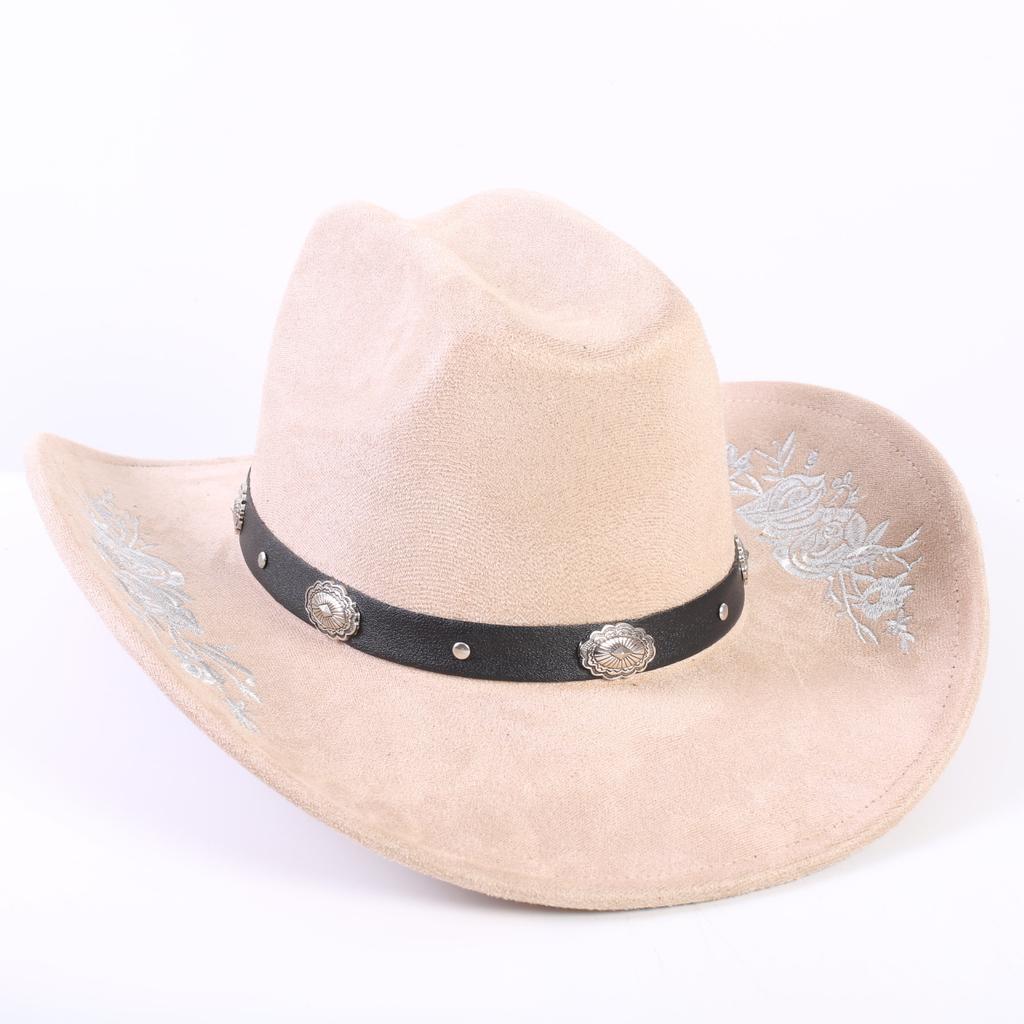 Beliebter europäischer und amerikanischer klassischer Wildleder Western Cowboyhut für Herren und Damen, großer Schirm, bestickt, Outdoor-Sonnenhut