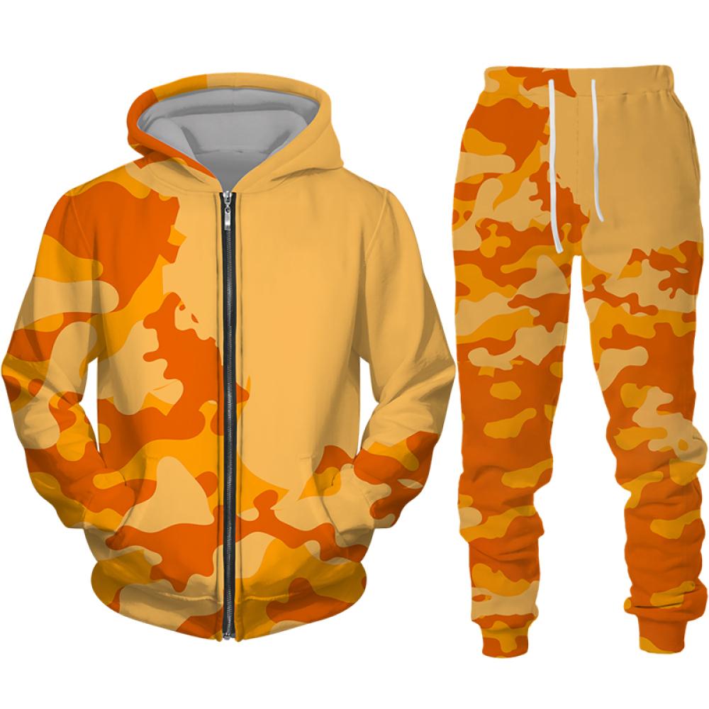 Fashion Camouflage 3D Print Men's Tracksuit Sets Casual Zipper Hoodie+Pants 2pcs Sets Oversized Sweatshirt Trend Men Clothing