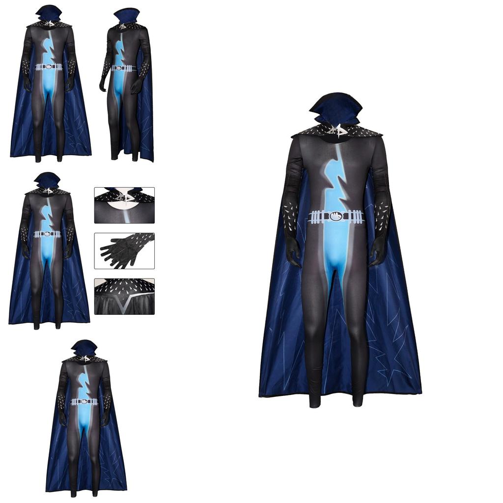 Halloween Megamind Jumpsuit Umhang Handschuh Set Performance Kostüm für Cosplay und Bühnenauftritte