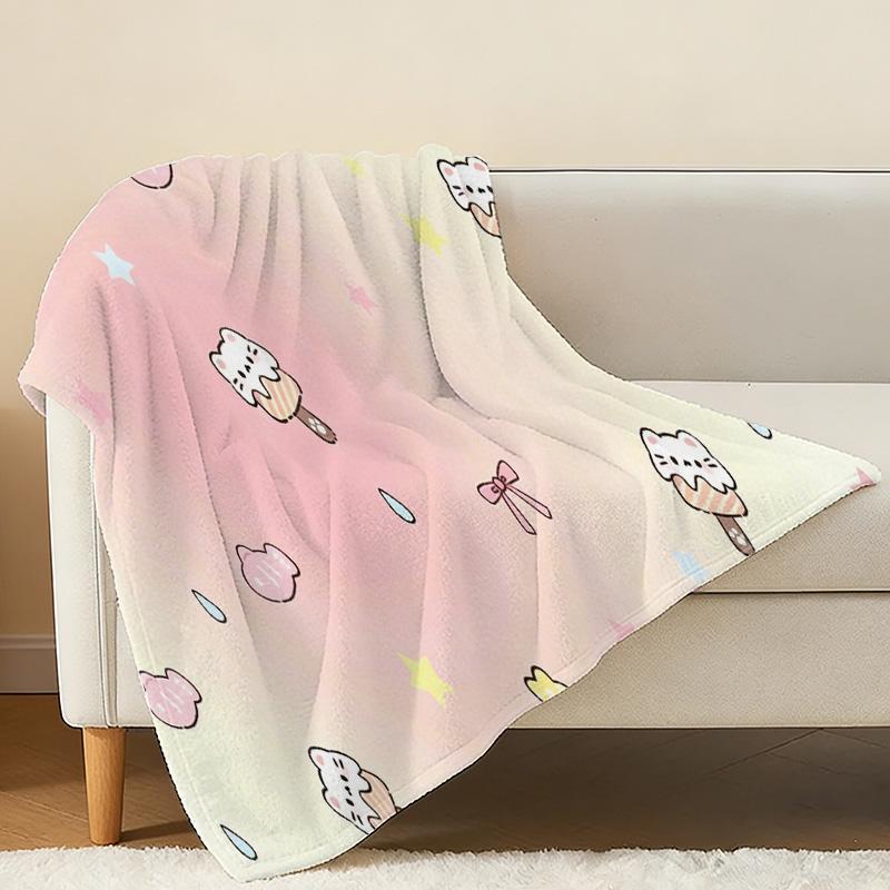 Flannel Fleece Blanket - Cute Cartoon Cat Pattern, Soft Warm Cozy Throw for Home, Halloween & Christmas Decor Blanket for Couch & Bed