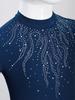 Kids Girls Sparkling Rhinestone Dance Unitard Long Sleeve Keyhole Back Design Gymnastics Figure Skating Costume