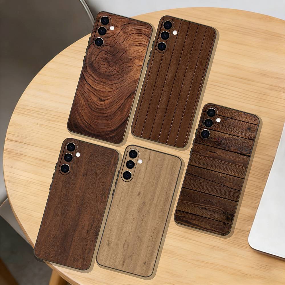 n-Natural Wood Phone Case For Samsung Galaxy A73,A72,A71,A70,A53,A52,A51,Others Soft Black Cover