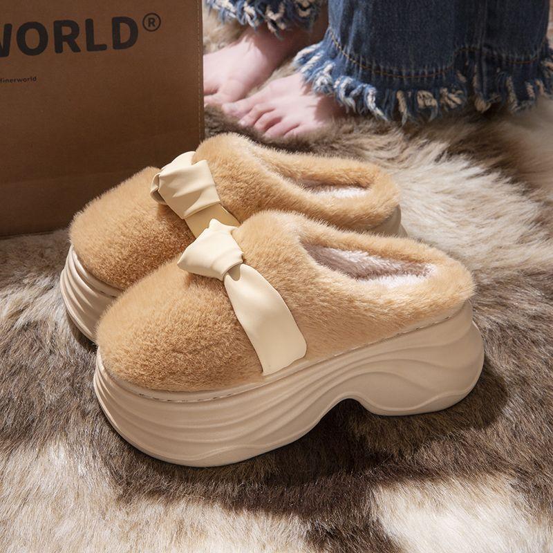 Fuzzy Home Slippers for Women Chunky Platform Cozy Faux Fur House Shoes Women's Winter Warm Non-Slip Memory Foam Slippers for Indoor and Outdoor