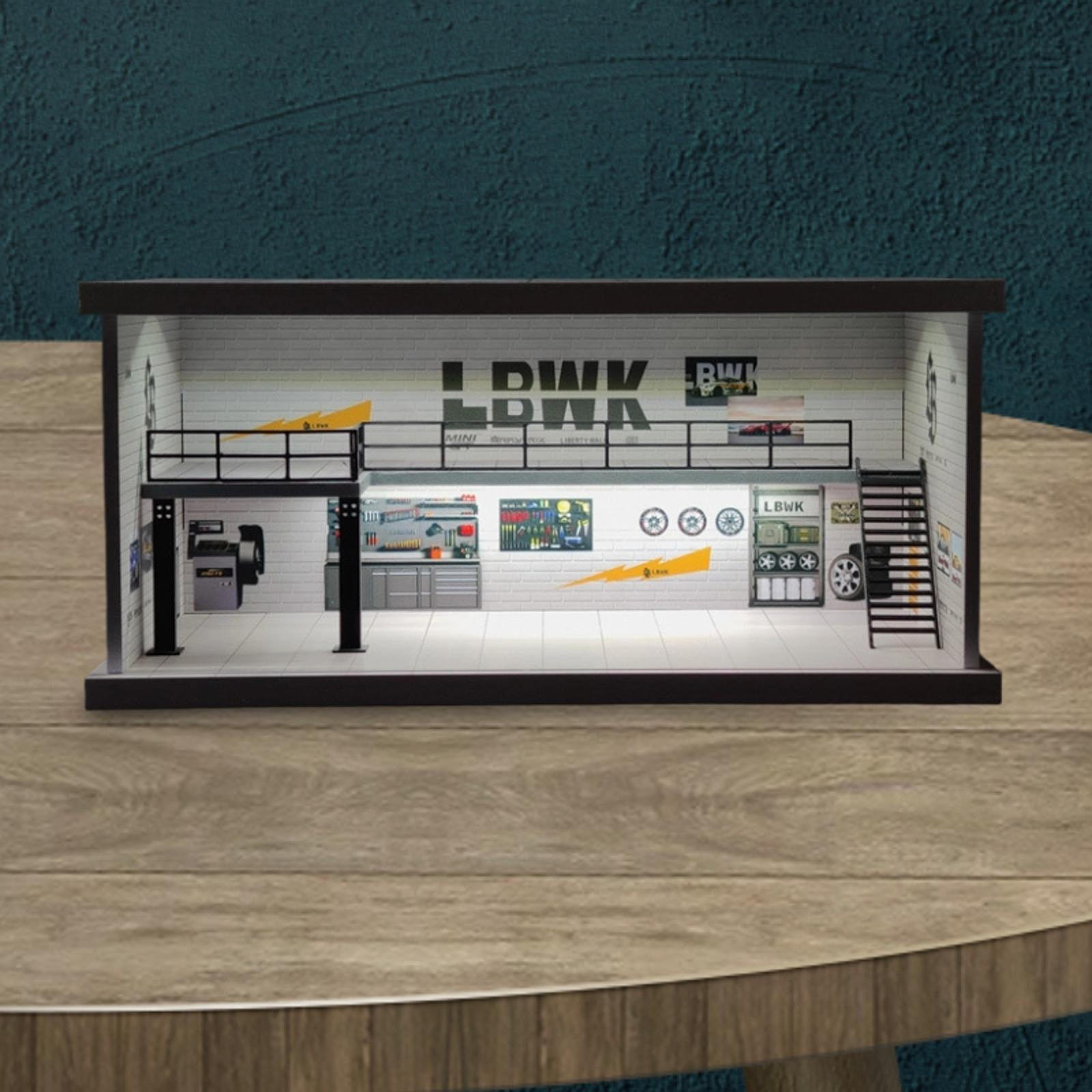 

1/64 Car Model Display Case Double Layer with Adjustable LED Lights Simulated Parking Garage Acrylic Style A