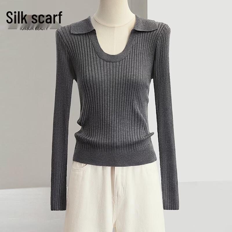 Women s Elegant Lapel Knit Sweater One Size