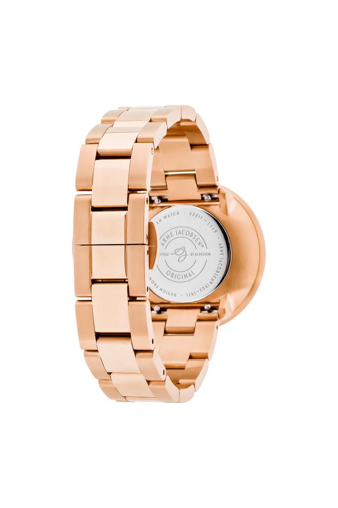 ARNE JACOBSEN ROMAN 53311-1631, 34mm, Nordic Design, Water Resistant (Quiet Design with No Second Hand), White with Rose Gold Bracelet