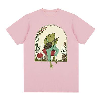 Funny Frog Playing Banjo On Mushroom Graphic T Shirt Aesthetic Cottagecore Unisex Clothing T-Shirts Men Cotton Oversized T-shirt
