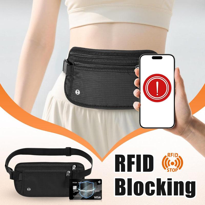 Travel Waist Bag Money Belt Slim Passport Holder RFID Blocking Travel Invisible Pouch Protect Cash Credit Cards Travel Documents