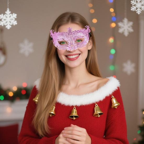 Masquerade Half Face Mask for Women Hollow Carving Glitter Party Mask Lightweight Comfortable Elastic Strap Halloween Costume Accessory