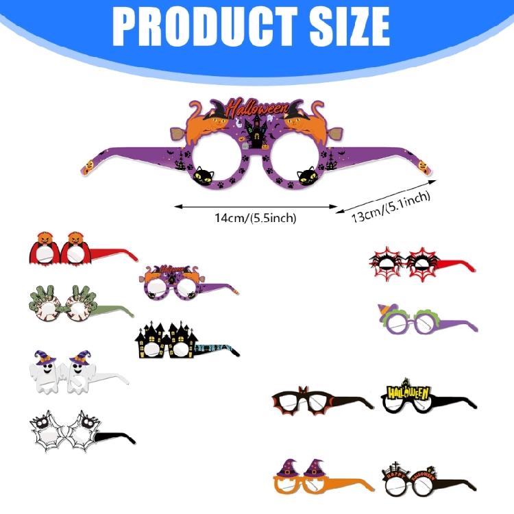 6Pcs/set Funny Halloween Party Eyeglasses Halloween Paper Glasses,Witch Bat Pumpkin Glasses Frames for Cosplay Party