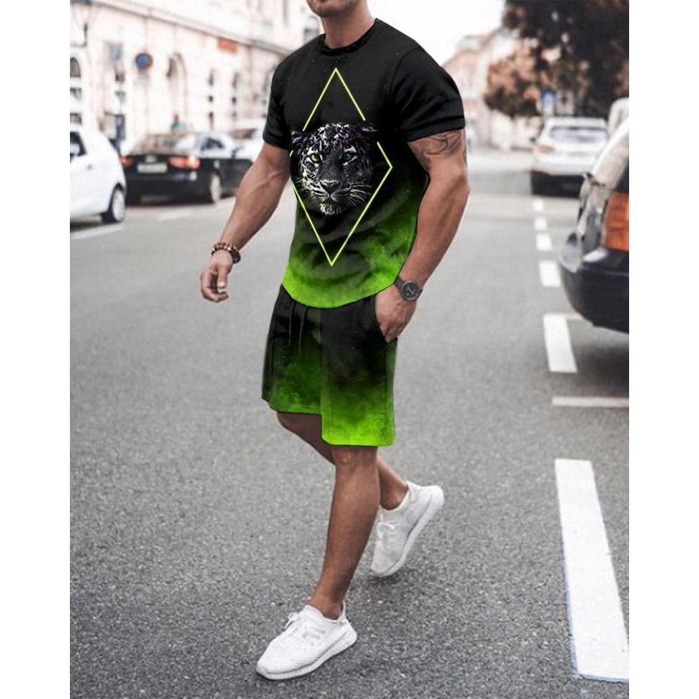 Herren Anzug O-Ausschnitt T-Shirt Shorts Sportbekleidung 2-teiliges Set Jogging Fitness Herrenkleidung Streetwear Trainingsanzug Sommer Strandstil