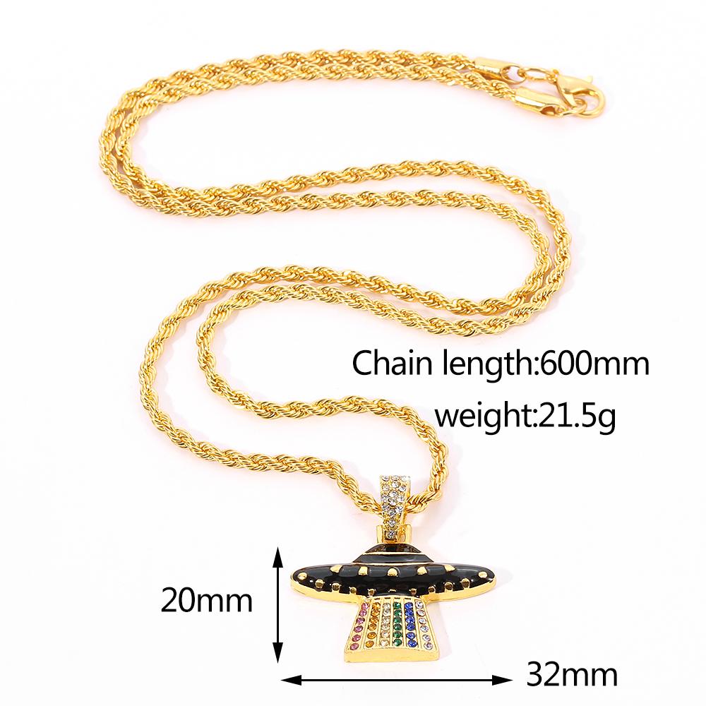 Hip Hop Creative Spaceship UFO Necklace UFO Colorful Shine Light Beam NeckChain For Man Women Rapper Jewelry Gifts