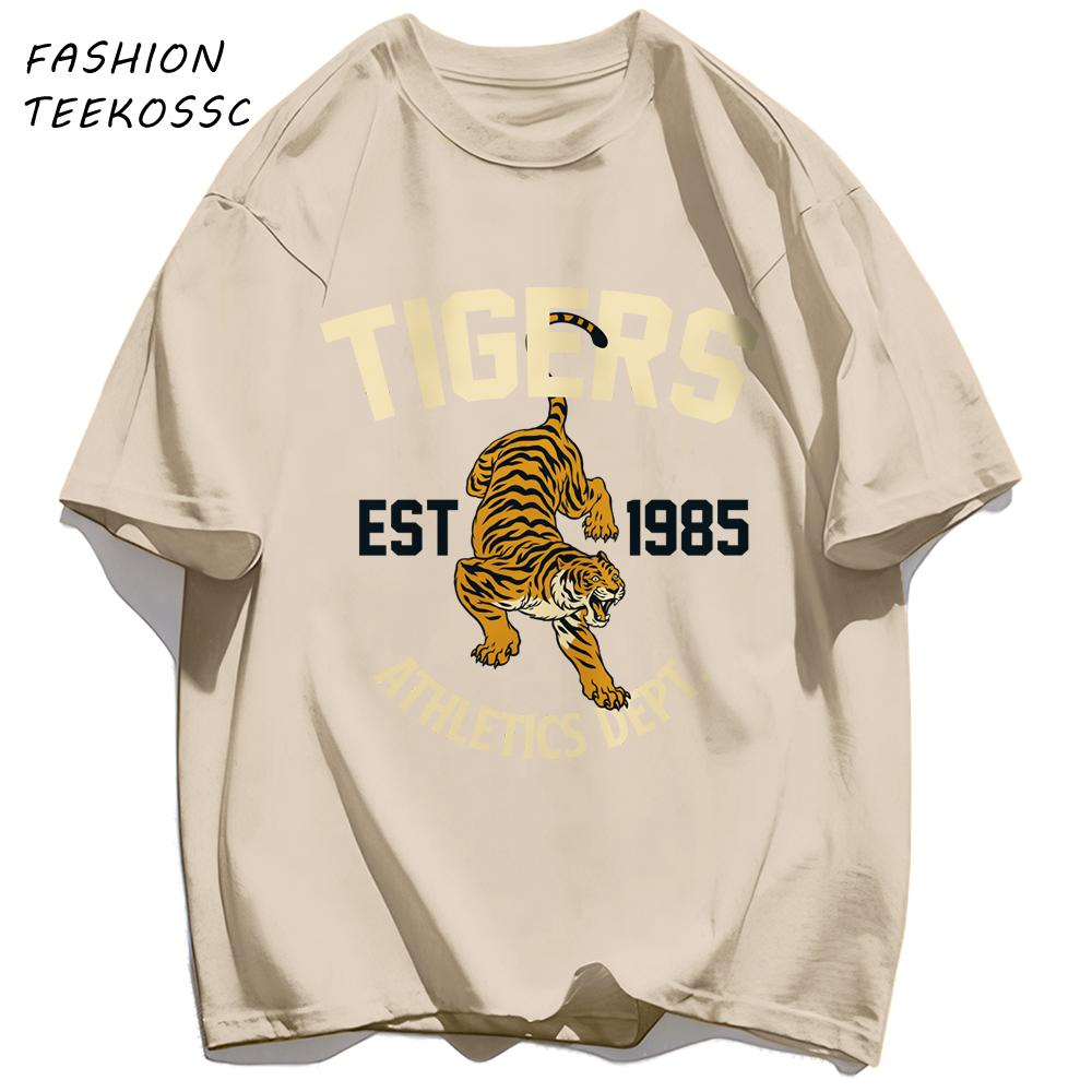 Tigers Est 1985 Sport Pattern T Shirt Men Comfortable Loose TShirt Summer Casual Y2K Short Sleeve Cotton AllMatch Clothes