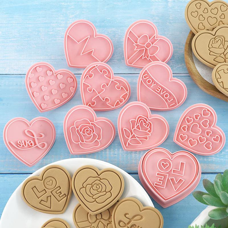 10 Stück Valentinstag 3D Ausstecher, Herzförmige Keksstempel DIY Pressformen Für Love You Blume Herz Ausstecher