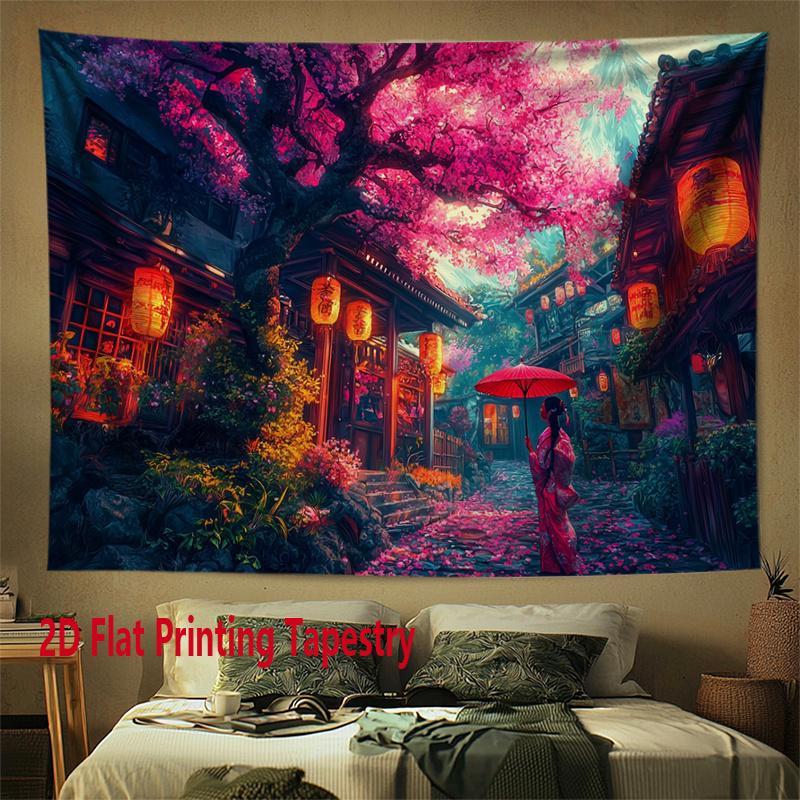 

уличная сцена с цветением вишни Цифровая печать полиэстеровое настенное панно подходит для использования в гостиных спальнях офисах барах вечеринках 74x94cm(29x37in)