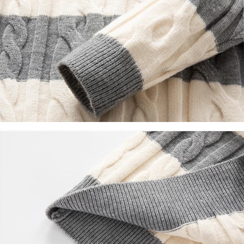 2024 Trendy Pruhovaný Barevný Černý Svetr Pánský Korejský Styl Ležérní Pletený Top Unisex Módní Volný Střih Kulatý Výstřih Pulovr