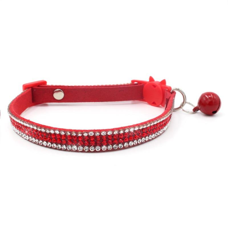 Pet Collar Shiny Rhinestone Color Anti-bridle Suede Soft and Comfortable Bell Style Cat Leash Collar