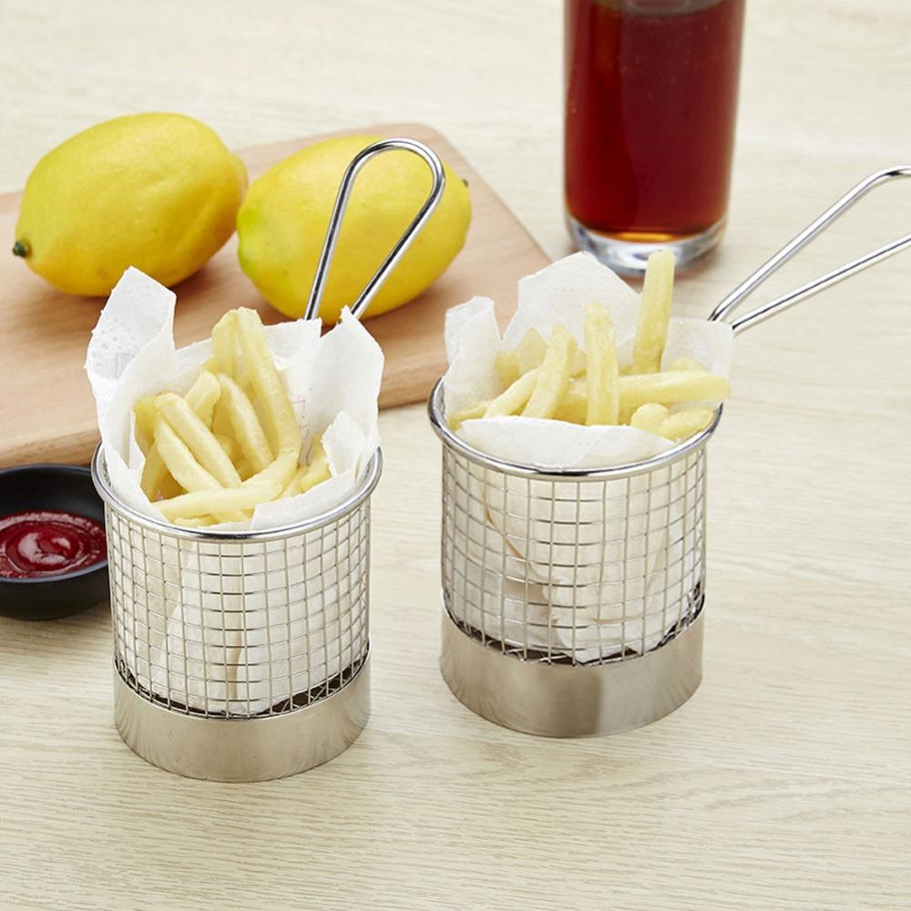 Stainless Steel French Fry  Basket Round Shape Fries Holder Deep Fry Basket  Coffee Shop