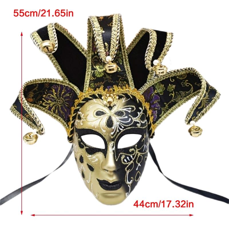 Masked Ball Mask With Bells Vintage Jester Mask Comedy Mask for Men Women Masked Ball Proms Halloween Cosplay Parties