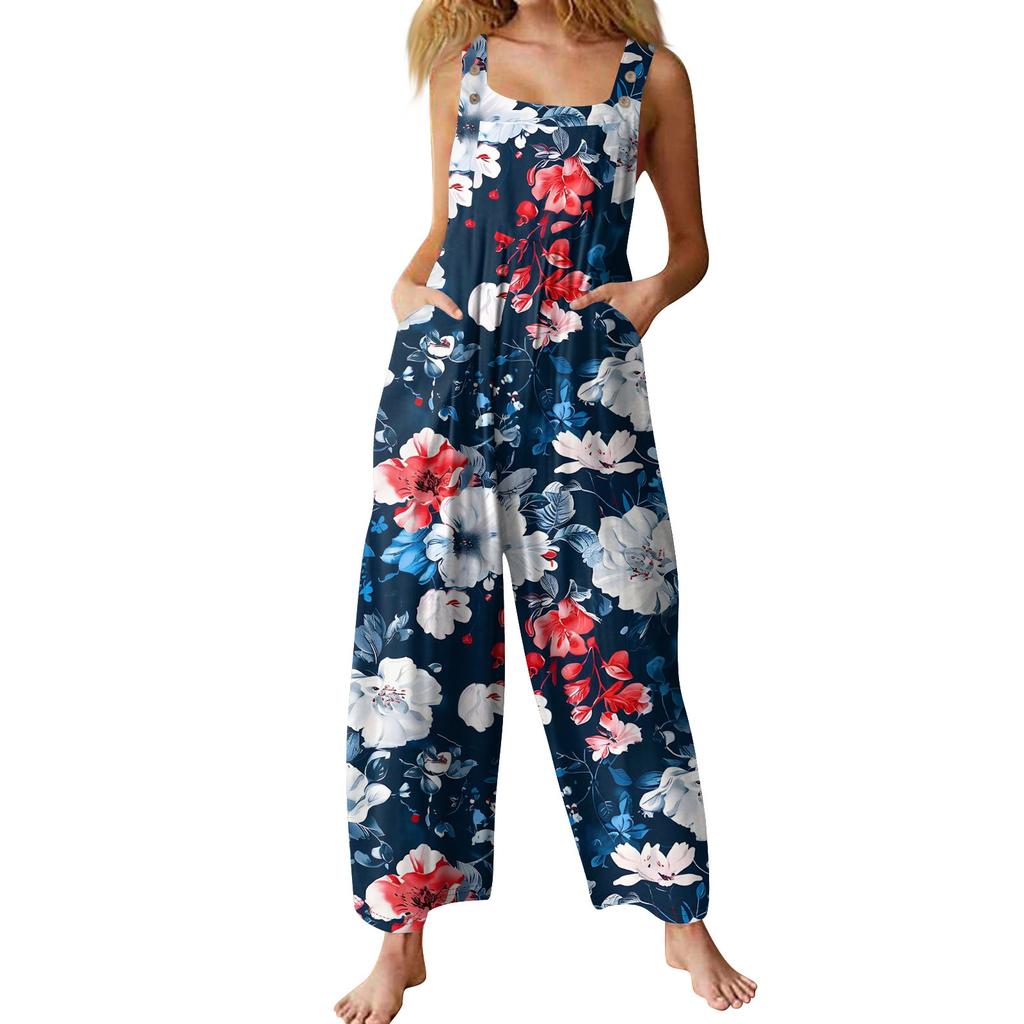 Women's Casual Jumpsuit Sleeveless Popular Floral Print Jumpsuit