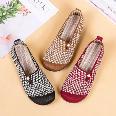Kadın Rahat Slip-on Hafif Örme Daireler Yürüyüş Ayakkabısı Yuvarlak Burun Loafer'lar Nefes Alabilen Düşük Üst Düz Ayakkabı Kadınlar için Rahat Elbise Ayakkabıları