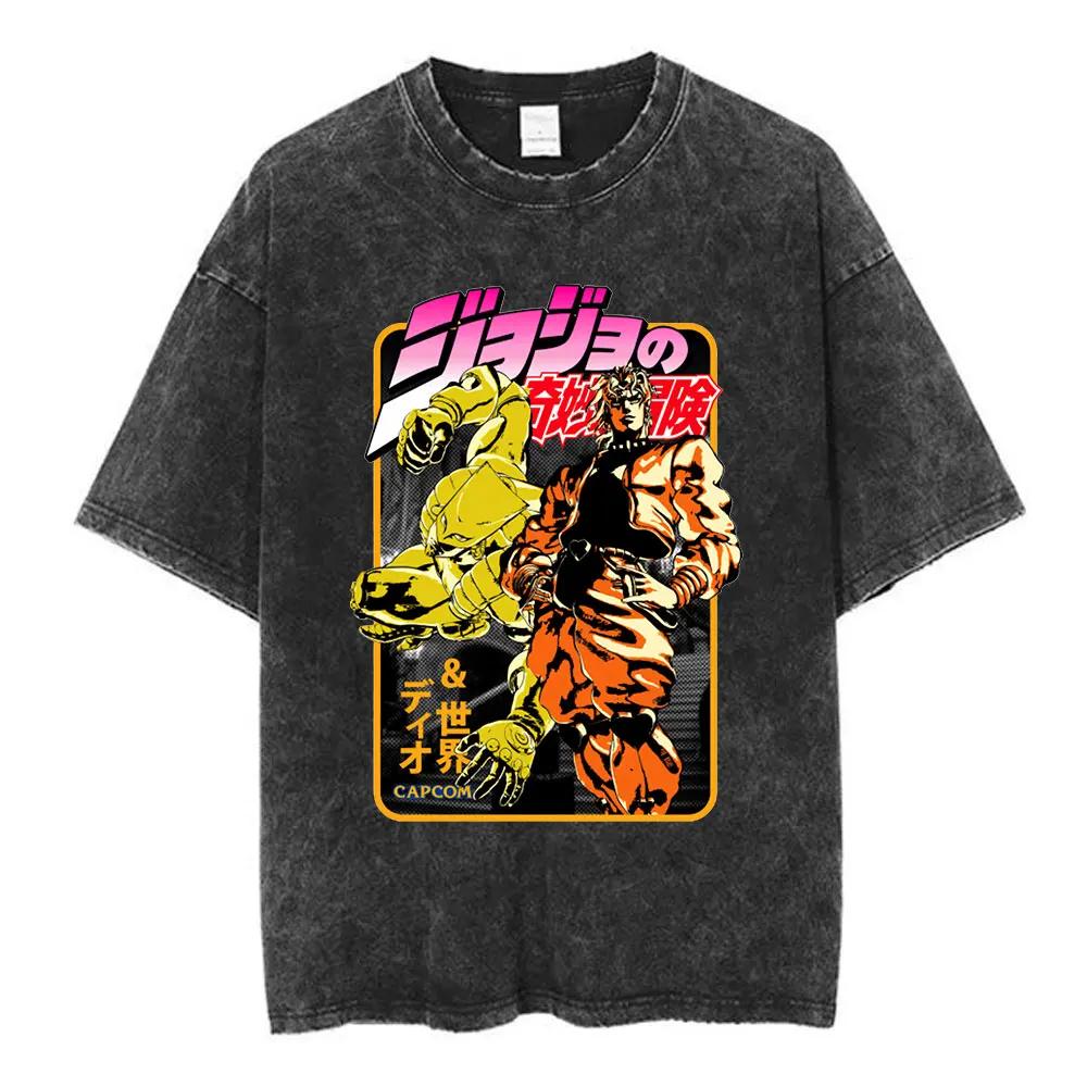 Anime Jojo Bizarre Adventure Akyoin Noriaki Graphic Print T-shirts Vintage Washed T Shirt Men Women Cotton Short Sleeve T Shirts