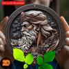 2D Flat 20*20cm1pc Zeus-Inspired Round Wooden Wall Art, Ornate Zeus Head & Floral Design, Ideal for Home, Office, Bar Decor or Wedding Gift.