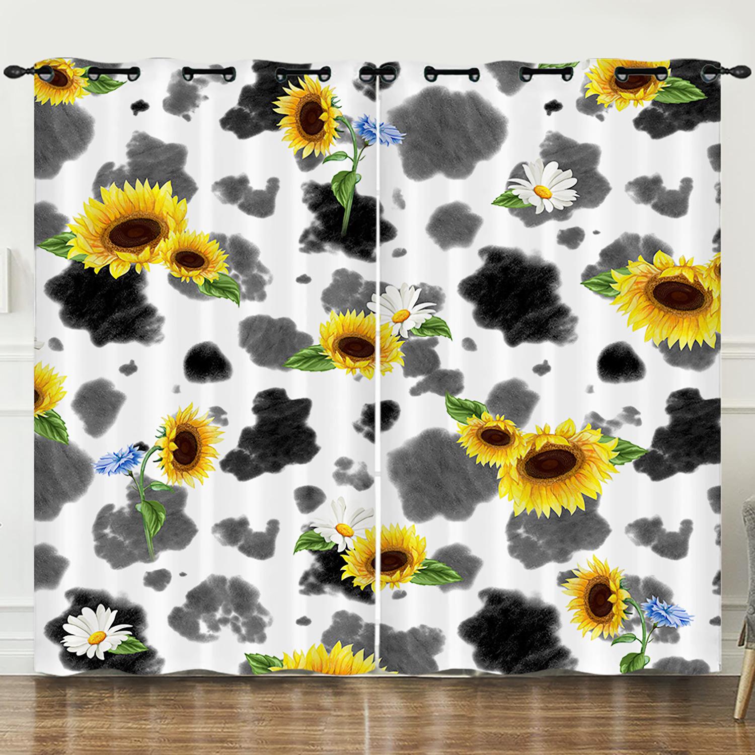 Штора Регби Подсолнух 3D Цифровая печать Затемняющая штора на люверсах 2pcs*97cm*114cm*2