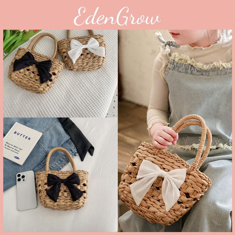 Childrens Straw Woven Shoulder Bag With Expandable Capacity And Sweet Summer Look