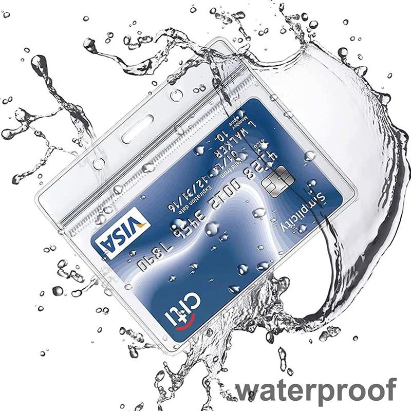 1PC Card Holder Transparent Card Sleeve with Retractable Hang Rope Vertical/Horizontal Available Work Cards Storage Supplies ZYF
