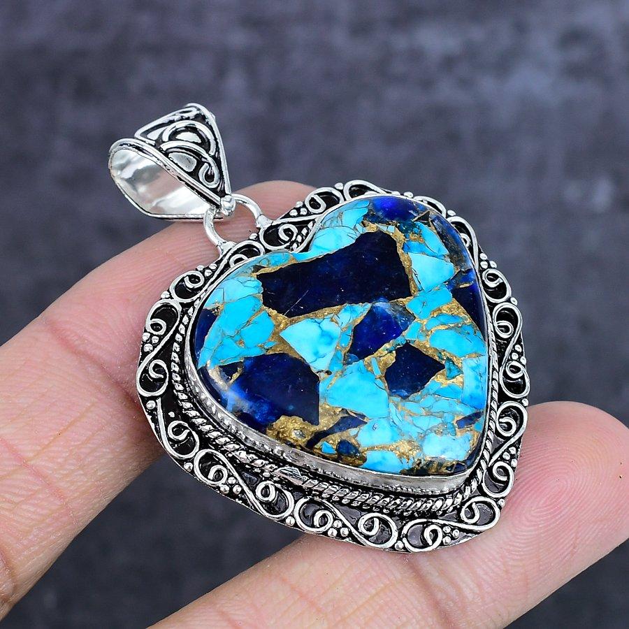 Natural Cotton Candy Turquoise 925 Sterling Silver Jewelry Pendant 2.05" ETC-14038