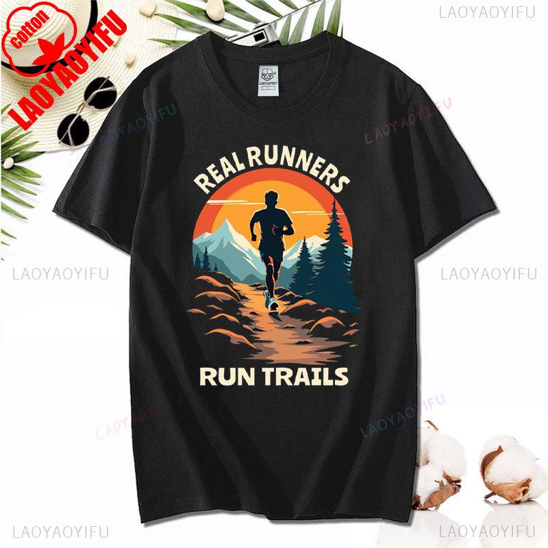 Hiking Leisure T Shirt Run Trails Be Happy Mountain Runner Trail Running Harajuku T-Shirt Men Short Sleeve Cotton Tees Camisetas