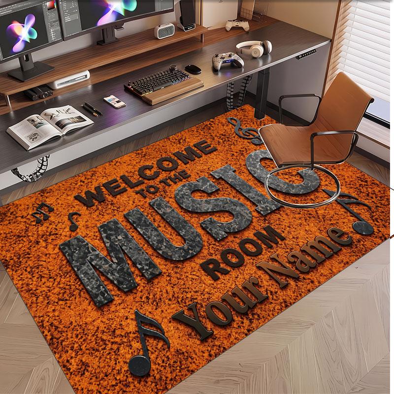 Music General Theme Soft Crystal Velvet Rug Custom Name & Text Print Non Slip Floor Rug for Bedroom Living Room