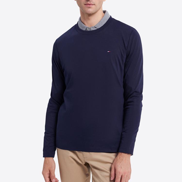 Tommy Hilfiger Solid Color Crew Neck Pullover Long Sleeve T-Shirt Men tops Navy-Blue 78J6911-410