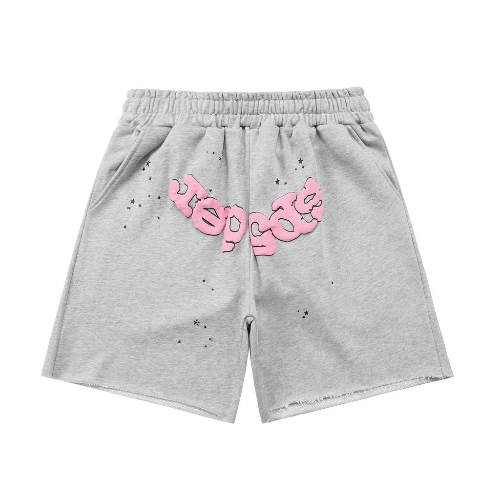Cross-border European and American trendy brand sp5de spider web letter fake two-piece casual shorts men's and women's high street sports