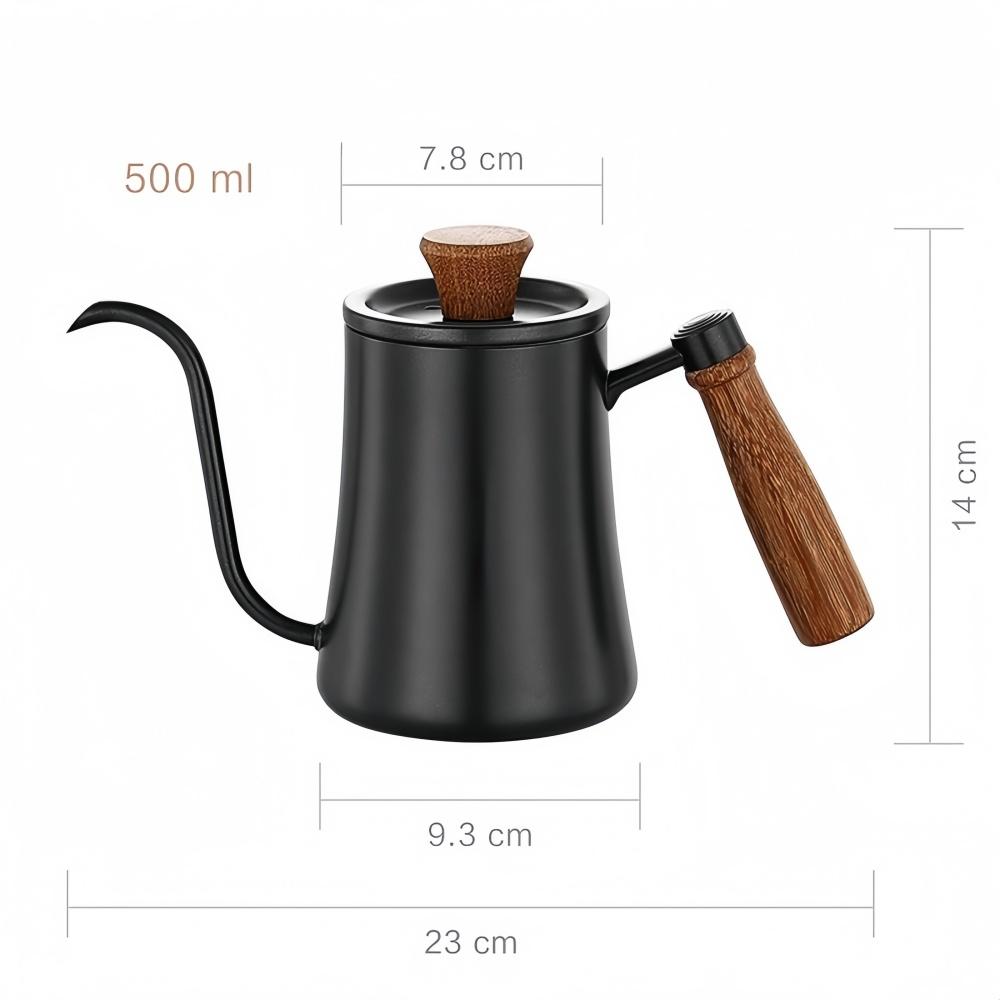 

Coffee Pot with Lid Thermometer 304 Stainless Steel Clear Scale Solid Wood Handle High Quality Hand-made Coffee Utensils 500ML чёрный