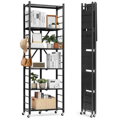 6-Tier Foldable Storage Shelf, 24W X 12D X 72H Inch Folding Metal Rack Shelving Unit