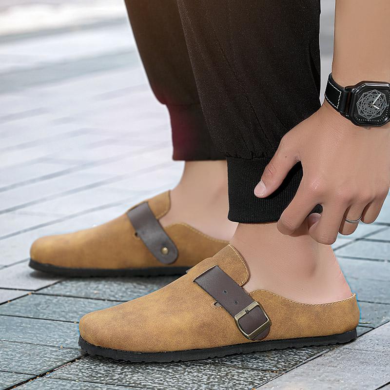 Comfortable Mens Slippers with Leather Upper Casual Shoes Lightweight Breathable for Indoor Outdoor Use