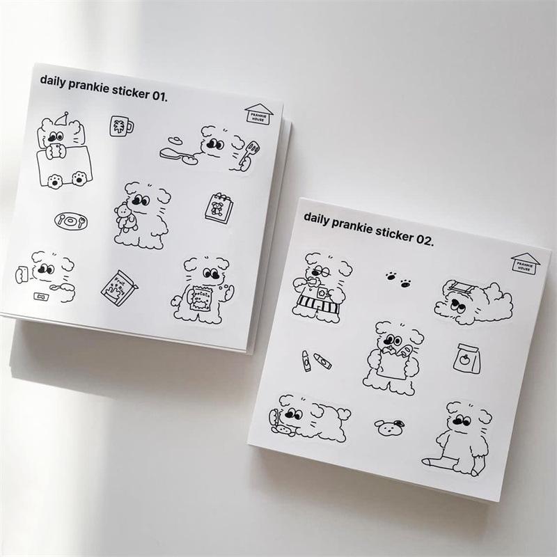 Korean Cute Puppy Prankie’s French Line Drawing Journal Stickers