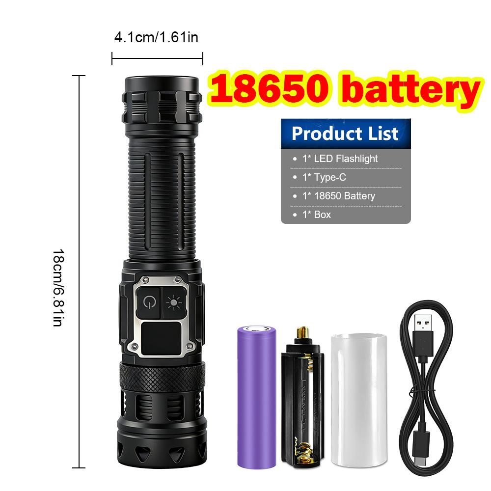 Powerful Zoomable Flashlight USB-C Rechargeable Flashlight Side UV Light Torch COB RGB Hand light with Magnet for Camping Hiking