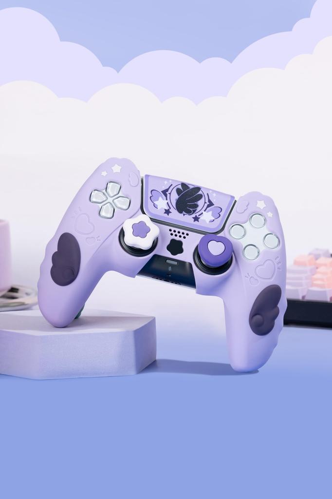 GeekShare PS5 Controller Silicone Soft Skin Case for PlayStation 5 Includes Protective Easy to Star Purple Cover, Controllers, Sticker, Shockproof,